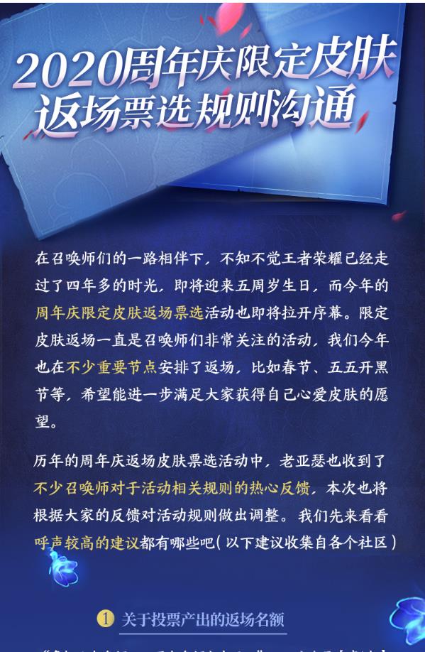 王者荣耀返场投票入口2020是什么？ 5周年返场皮肤投票地址解析