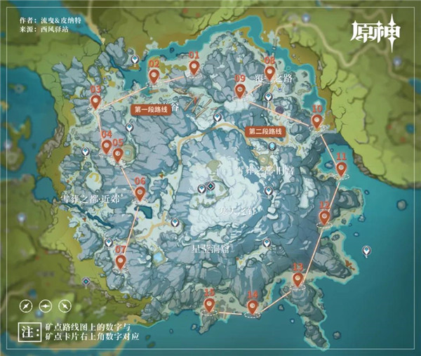 《原神》龙脊雪山挖矿路线图