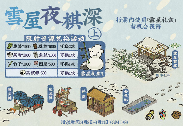 《江南百景图》雪屋夜棋深限时资源兑换活动即将开启